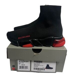 Balenciaga Black IT38 W38 Women Speed Trainers Runners Cloth Red Bubble Size 8